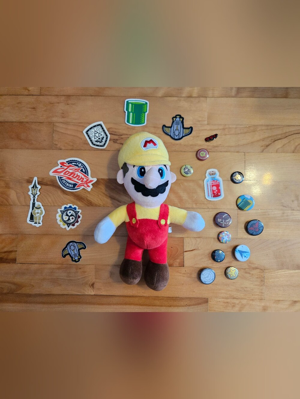 Super Mario Plush & Fangamer Stickers & Pins Lot